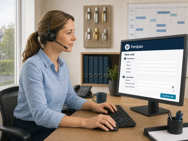 An office team member enters a new customer job into Fenipax